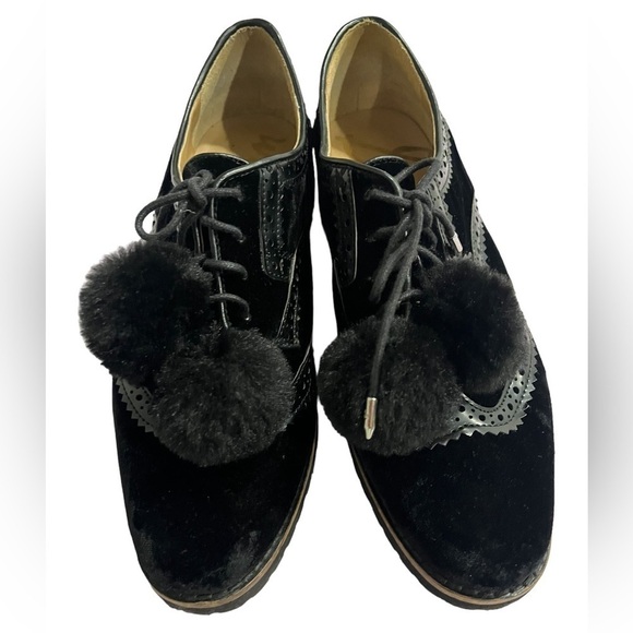 Sam Edelman Lace Up Black Velvet Dahl Oxfords size 7.5 - Picture 2 of 7